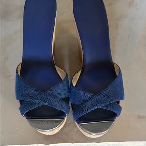 Navy Blue Crisscross Slide Sandals - Women's
